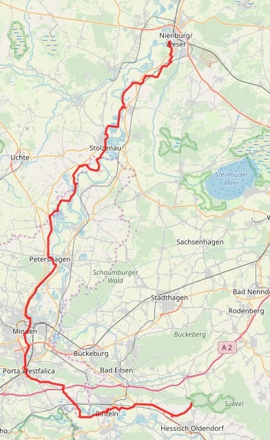 8. Etappe Rohdental/Rinteln – Nienburg ca. 97 km