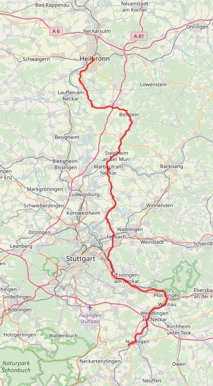 1.Etappe Nürtingen – Heilbronn ca. 95km