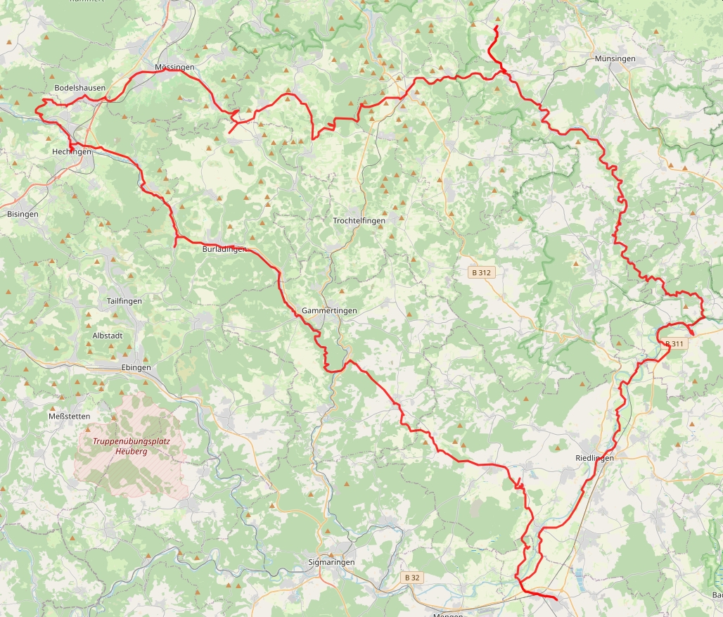 Übersicht: Radtour Hechingen-Stein — Heiligkreuztal — Heuneburg — Donautal – Großes Lautertal